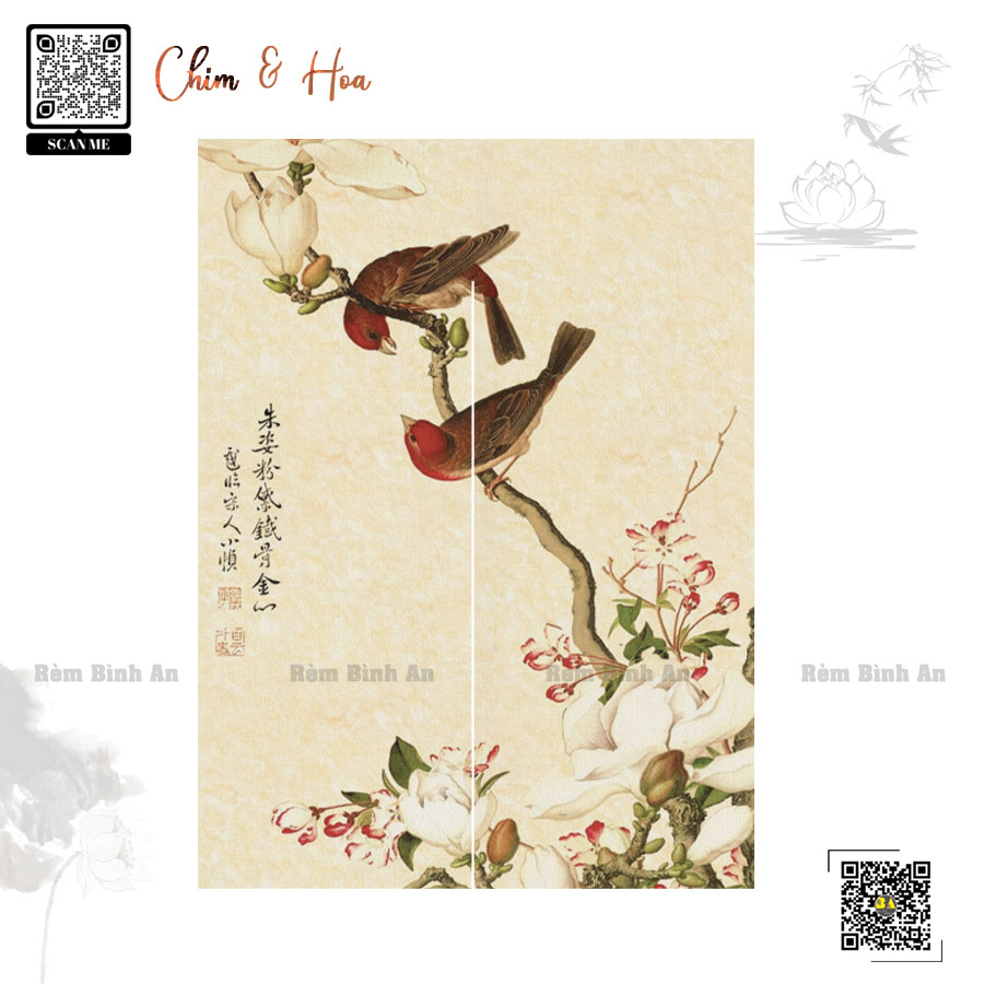 Rèm Noren Chim Và Hoa - Phong Cách Nhật Cổ Điển