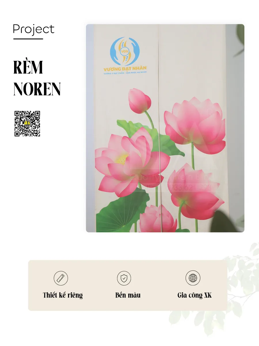 Rèm Noren In Hoa Sen Kết Hợp Logo Cho Lối Ra Vào Y Học Cổ Truyền