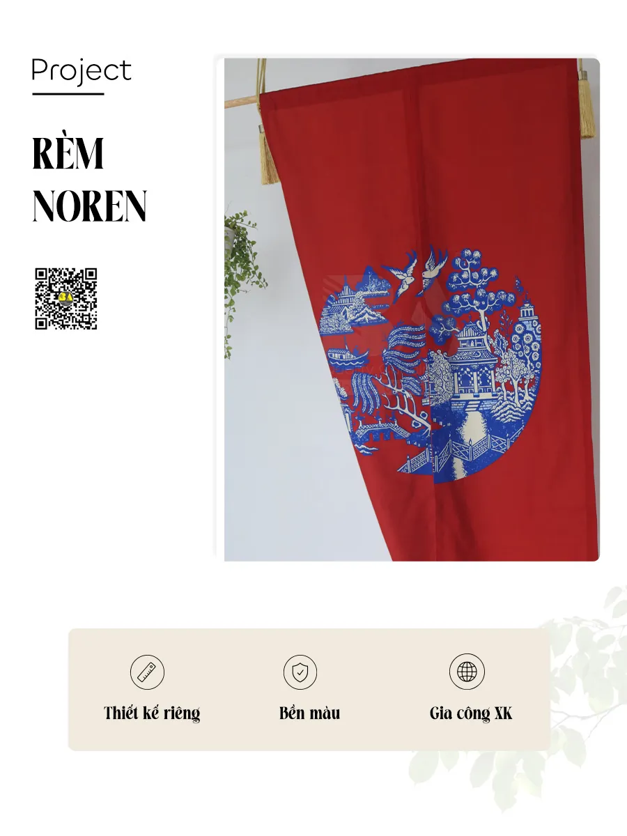Rèm Noren In Logo Gốm Sứ Đông Dương – Rèm Họa Tiết Indochine Cổ Điển