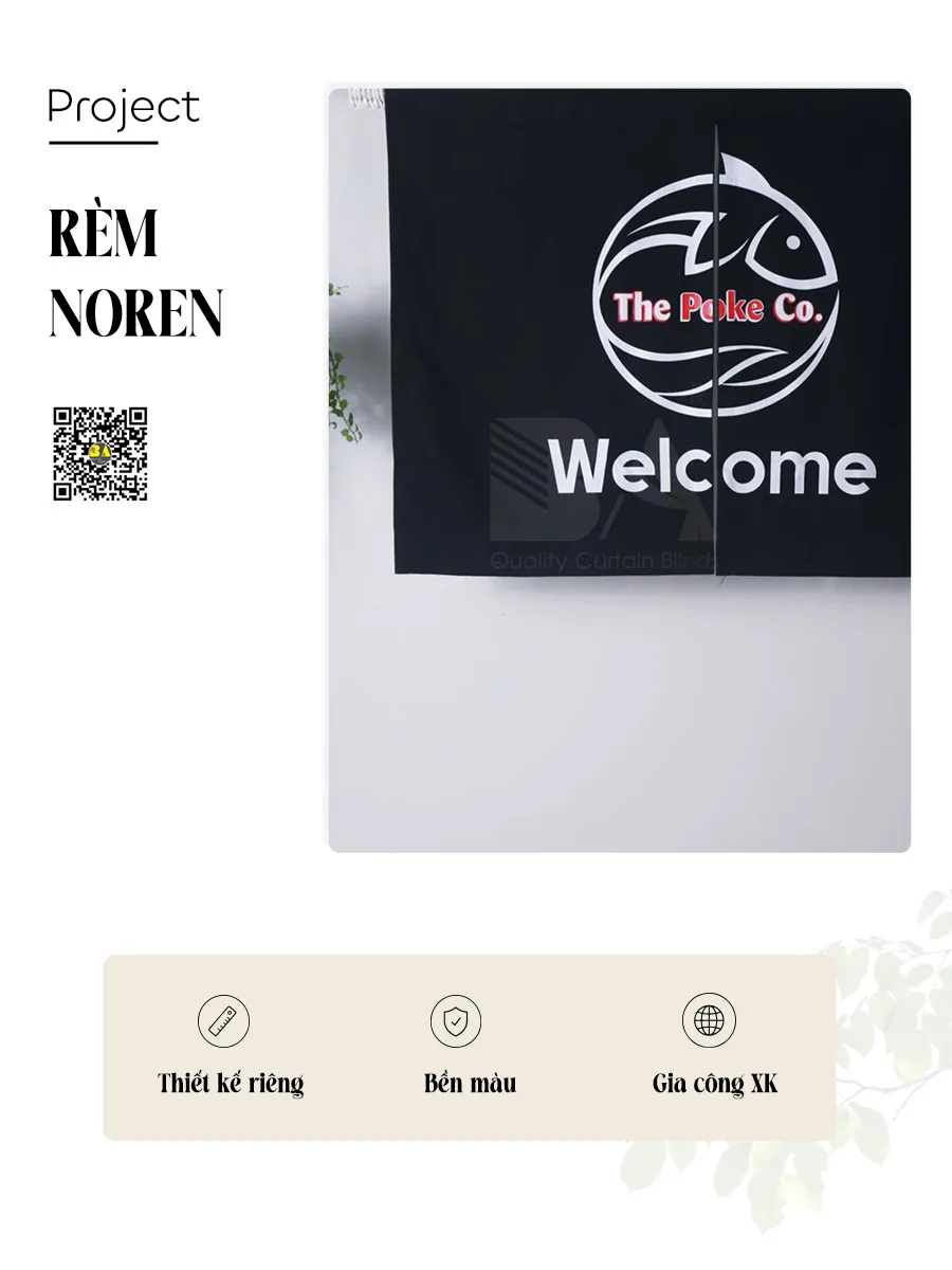 Rèm Noren In Logo Màu Đen – Rèm In Thương Hiệu Theo Yêu Cầu