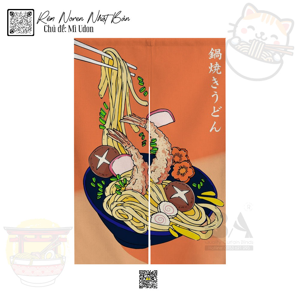 Rèm Noren in logo mì Udon