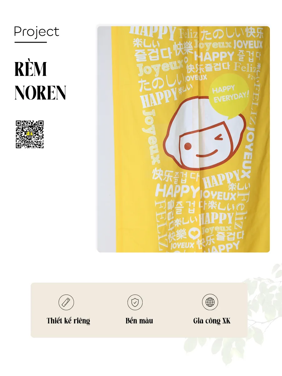 Rèm Noren In Logo Quán Trà Sữa Màu Vàng – Rèm In Thương Hiệu Theo Yêu Cầu