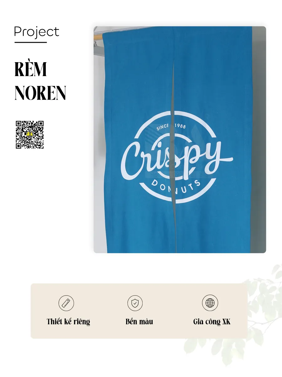 Rèm Noren In Logo Tiệm Bánh Donuts Crispy – Rèm Che Quầy Theo Yêu Cầu