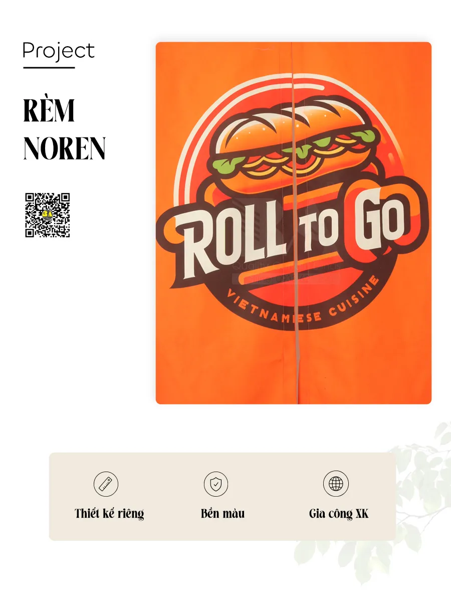 Rèm Noren In Logo Tiệm Bánh Mì Roll To Go – Rèm Che Cửa Theo Nhận Diện Thương Hiệu