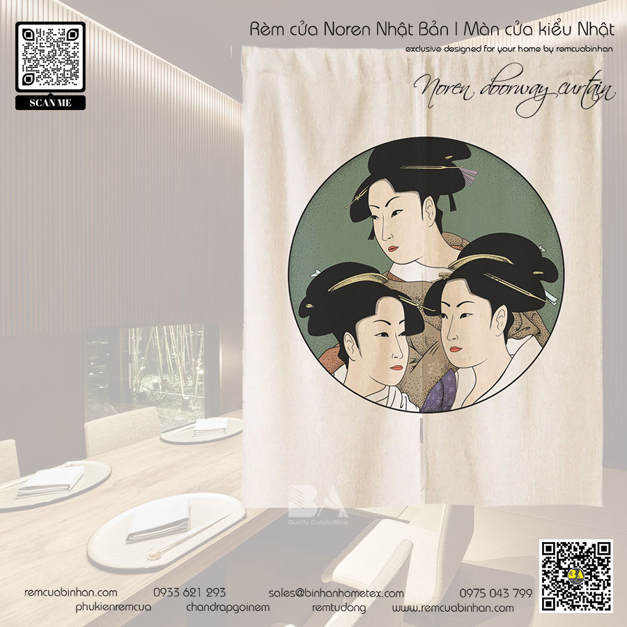 Rèm Noren Nhật Bản hình Geisha | Giá rẻ - Đẹp - Chất lượng