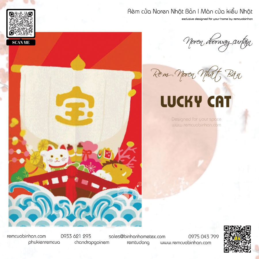Rèm Noren mèo chiêu tài - Màn cửa Nhật Bản độc đáo