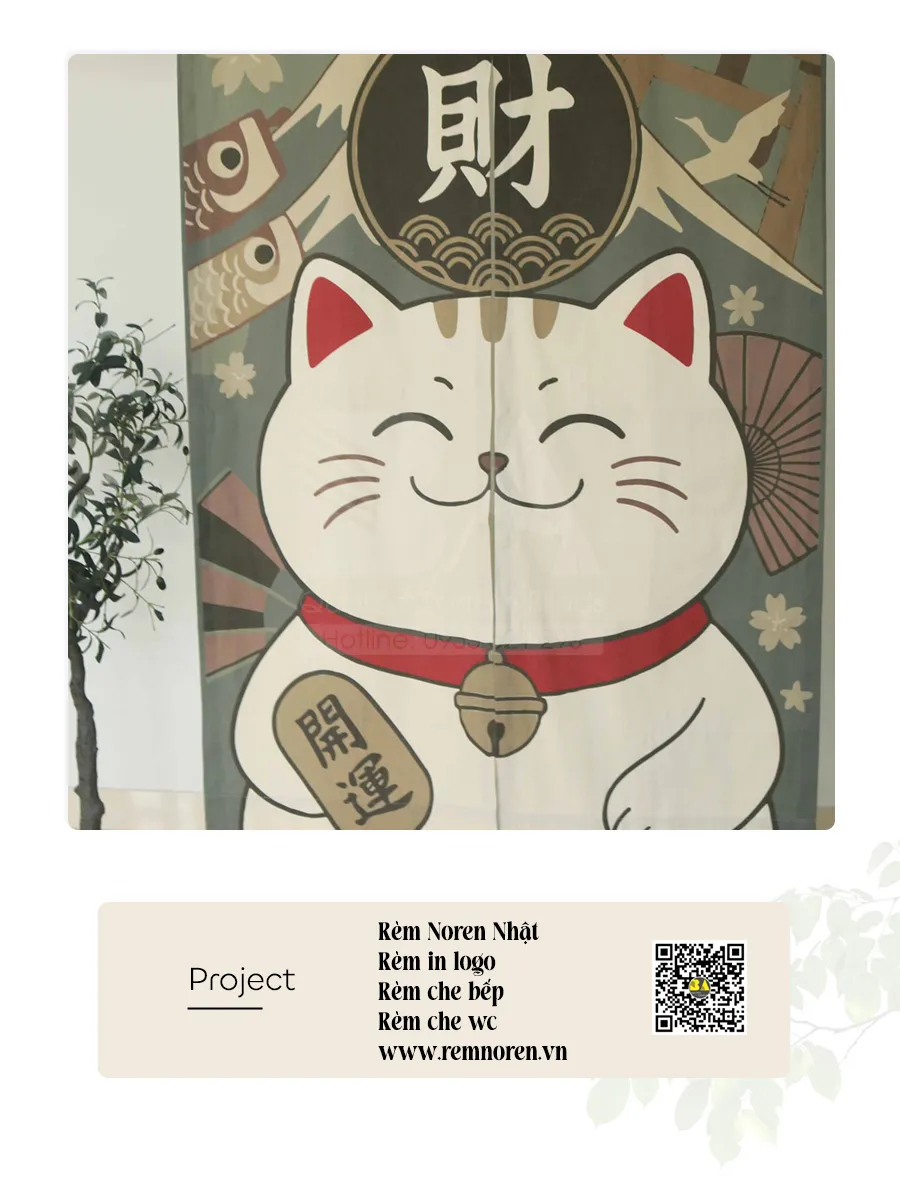 Rèm Noren Mèo Thần Tài Maneki Neko | Rèm Nhật Bản Theo Yêu Cầu-3