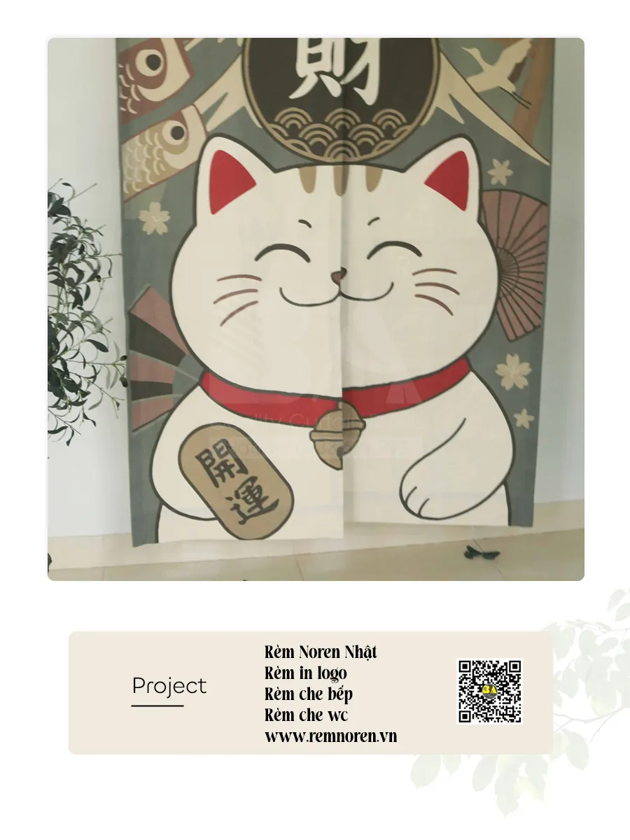 Rèm Noren Mèo Thần Tài Maneki Neko | Rèm Nhật Bản Theo Yêu Cầu-4