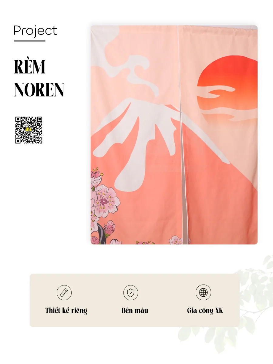 Rèm Noren Nhật Bản Núi Phú Sĩ Hoa Anh Đào – Mặt Trời Mọc