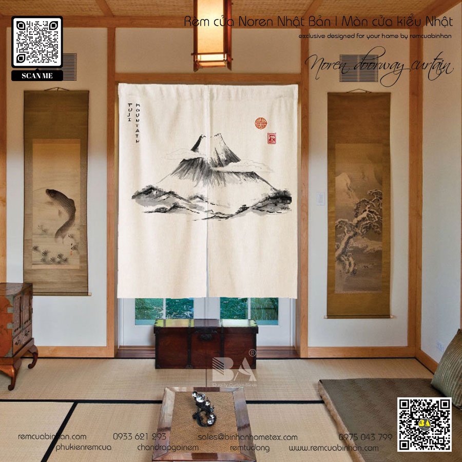 Rèm Noren núi Phú Sĩ - Rèm cửa phong cách Nhật