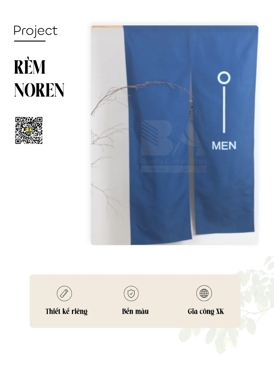 Rèm Noren Toilet Nam Màu Xanh Cobalt