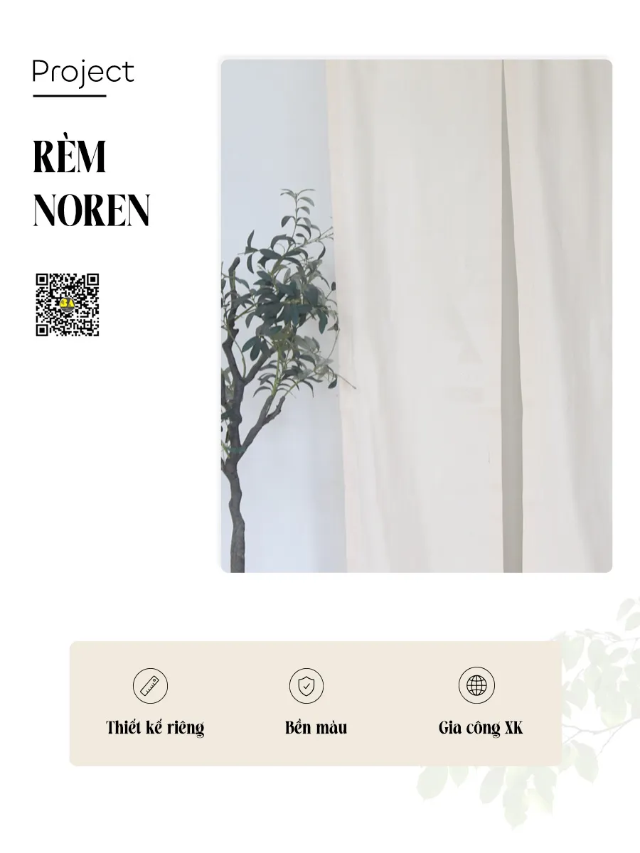 Rèm Noren Vải Canvas Mộc Be – Rèm Ngăn Phòng Kiểu Nhật Tối Giản