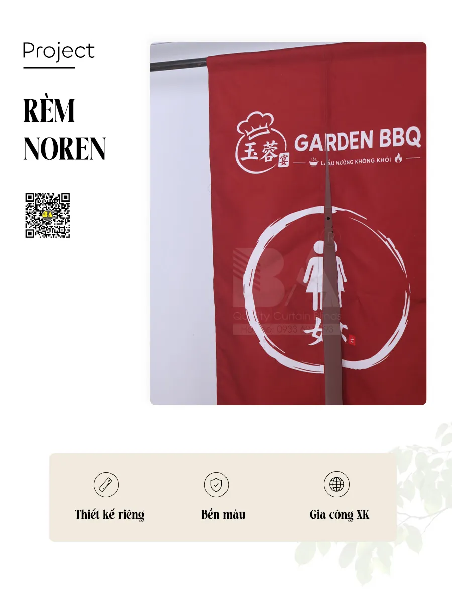 Rèm Noren Che WC Nữ Màu Đỏ Đô In Logo Theo Yêu Cầu