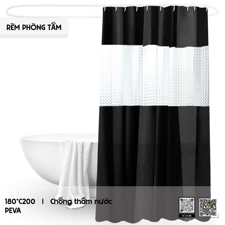 Rèm Phòng Tắm PEVA 3D Chống Thấm - Màu Sắc Tối Giản RPT09