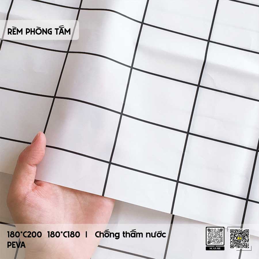 Rèm Phòng Tắm PEVA Sọc Caro Bắc Âu - Phong Cách Hàn Quốc RPT05