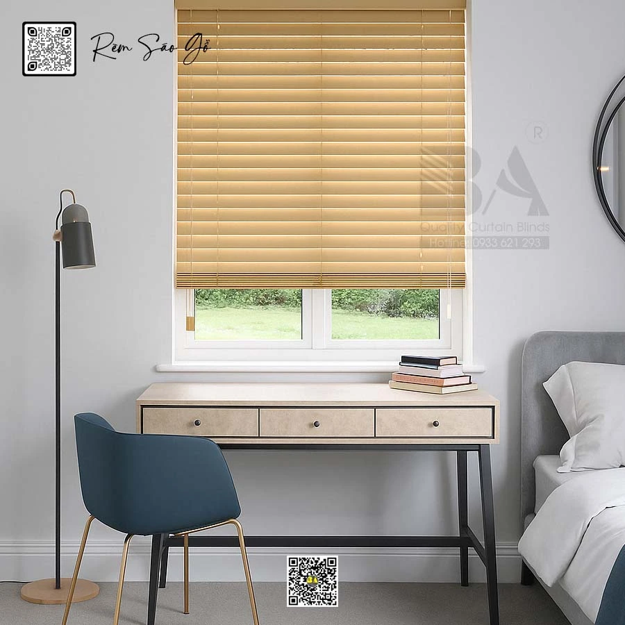 Rèm Sáo Gỗ Dương AW 35mm – Tông Màu Tự Nhiên, Chống Nắng Hiệu Quả