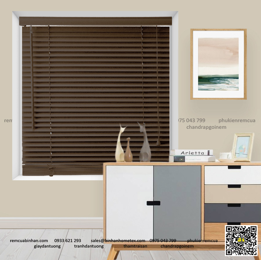 Rèm sáo gỗ màu nâu đậm bản lá 25mm