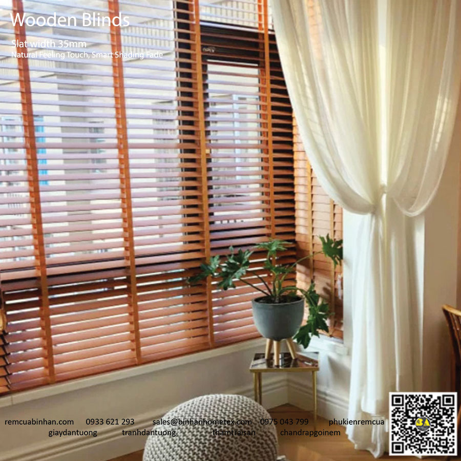 Rèm sáo gỗ tùng bản 35mm | Giá rẻ tại rèm cửa Bình An