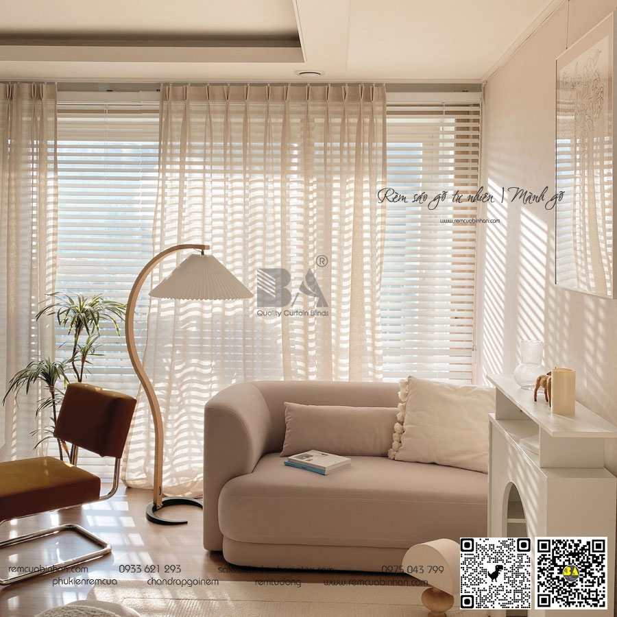 Rèm Sáo Gỗ Tự Nhiên Mành Gỗ Phòng Khách