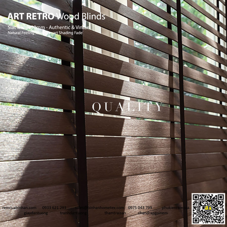 Rèm sáo gỗ vintage retro bản 50mm Màn đẹp villa thô mộc