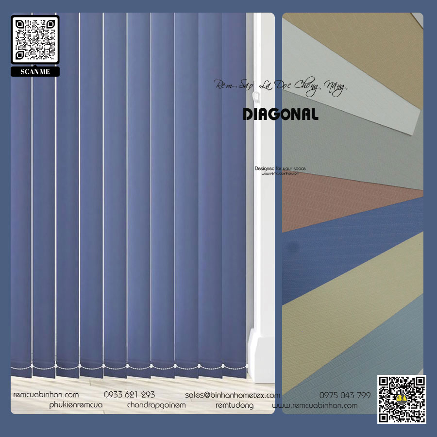 Rèm sáo lá dọc sọc xéo chất liệu đa dạng