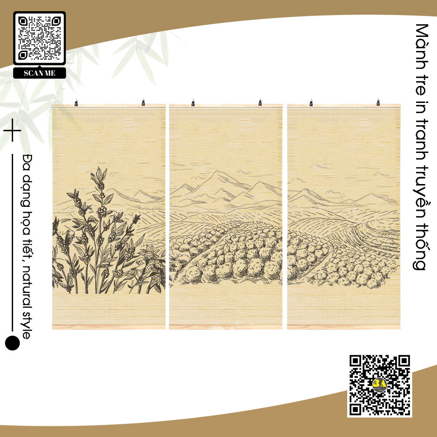 Rèm sáo tre in tranh quán cà phê | Mành tre trúc tự nhiên - Phong cách mộc natural