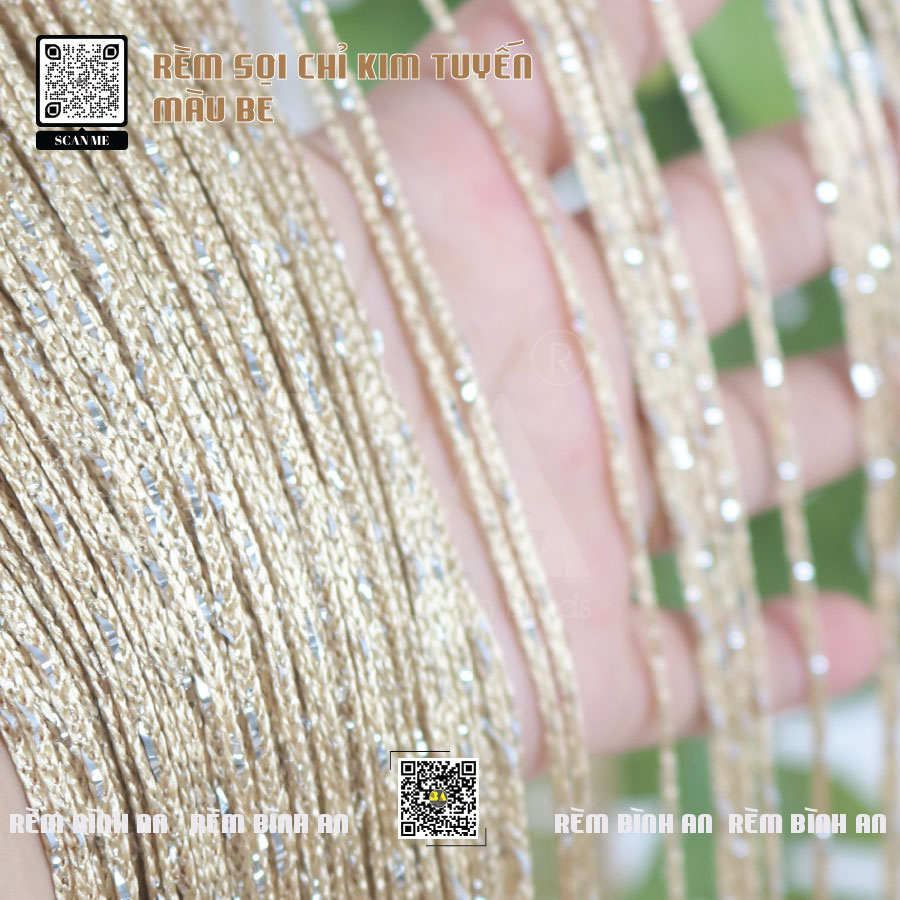 Rèm Sợi Chỉ Kim Tuyến Màu Be RS02 KT 3M X 3M