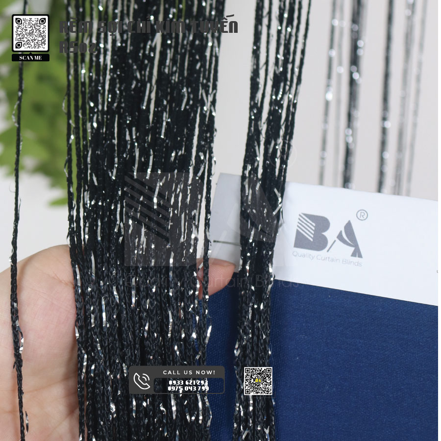 Rèm Sợi Chỉ Kim Tuyến Màu Đen RS02 KT 3M X 3M