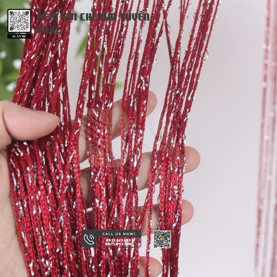 Rèm Sợi Chỉ Kim Tuyến Màu Đỏ Bọc Đô - Tinh Tế và Sang Trọng RS02