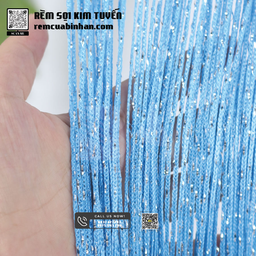 Rèm Sợi Chỉ Kim Tuyến Xanh Sky Blue RS02 KT 3M X 3M