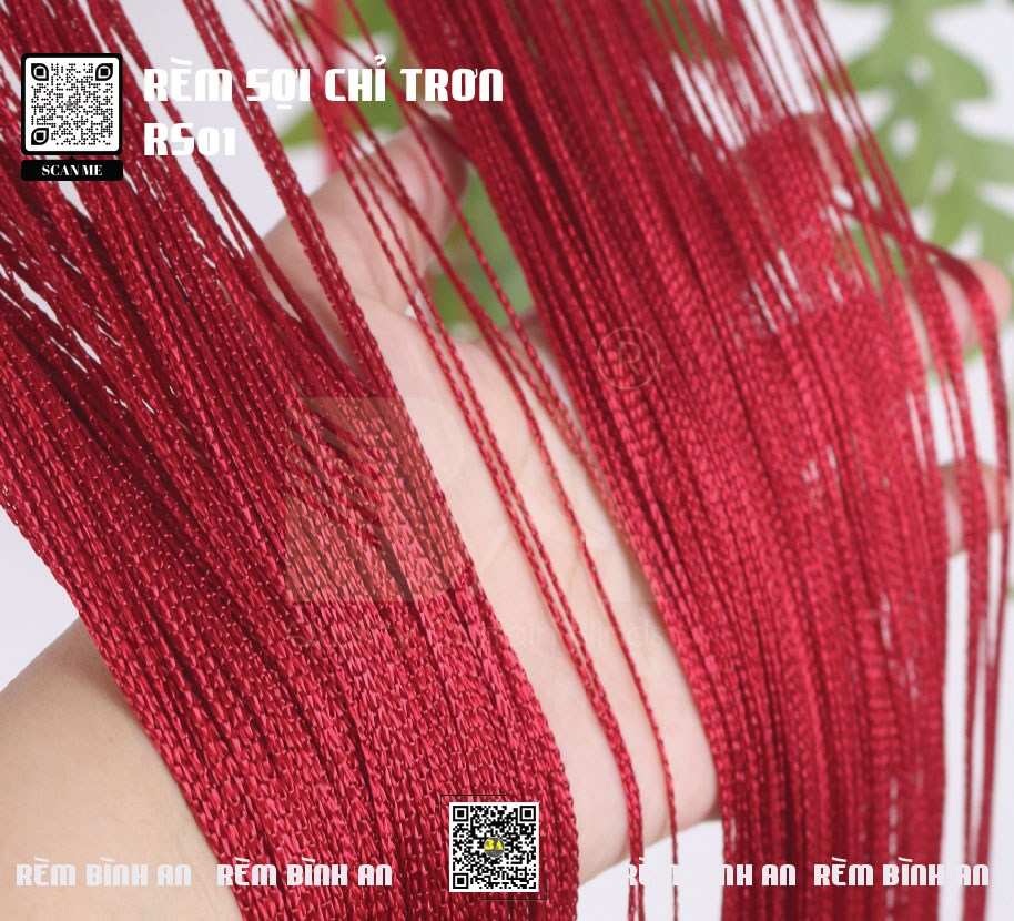 Rèm sợi chỉ trơn đỏ đô 3x3m RS01