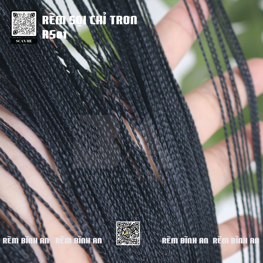Rèm sợi chỉ trơn màu đen 3x3m RS01