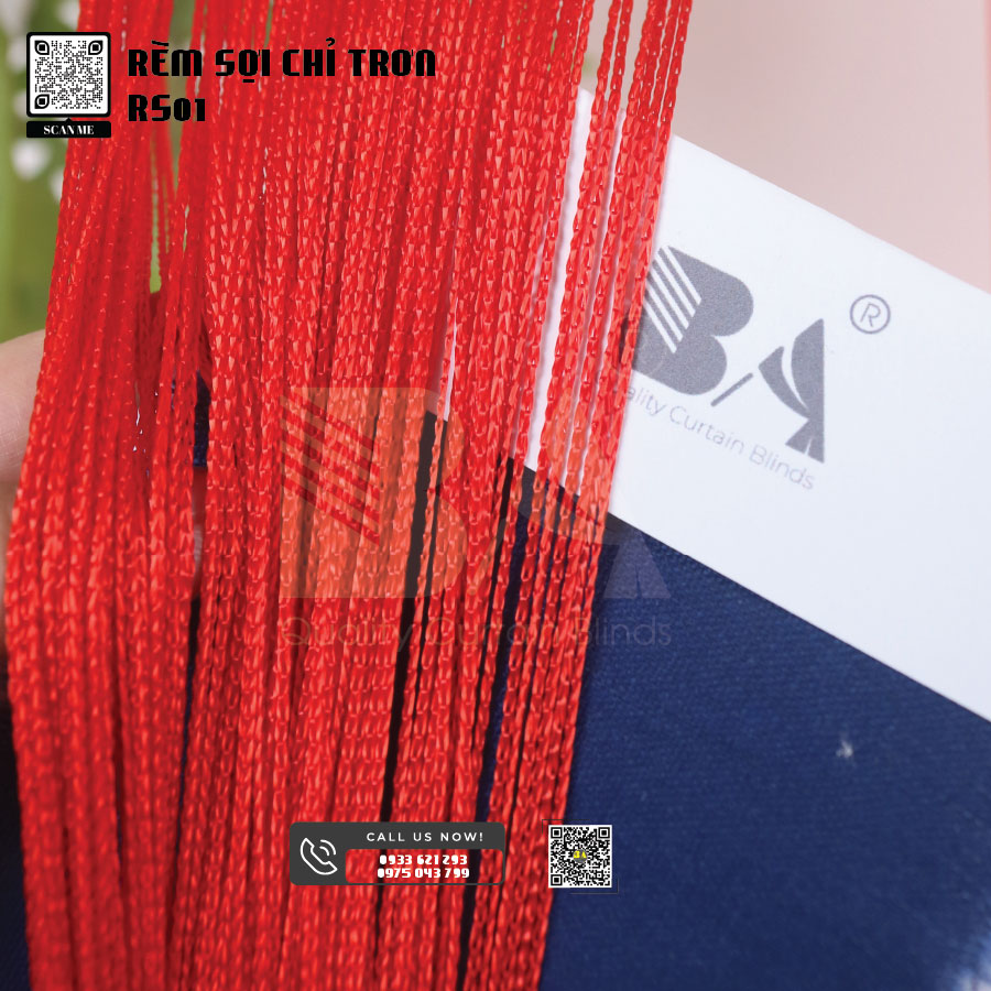Rèm sợi chỉ trơn màu đỏ tươi KT 3x3m RS01
