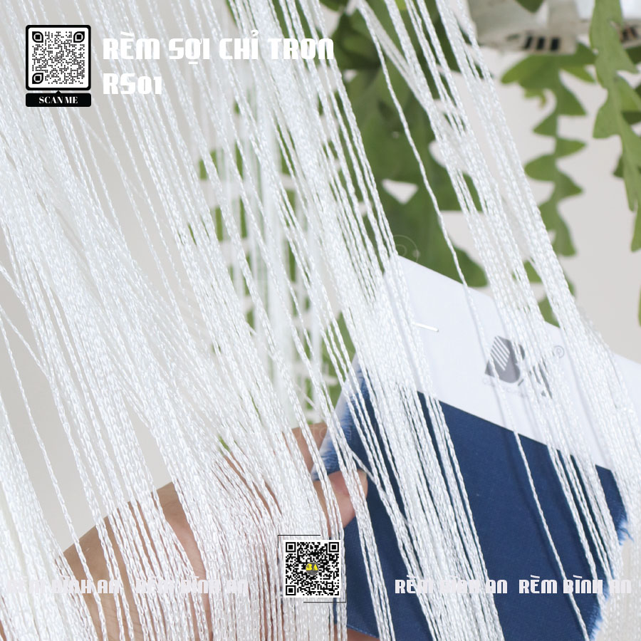 Rèm sợi chỉ trơn màu trắng 3x3m RS01