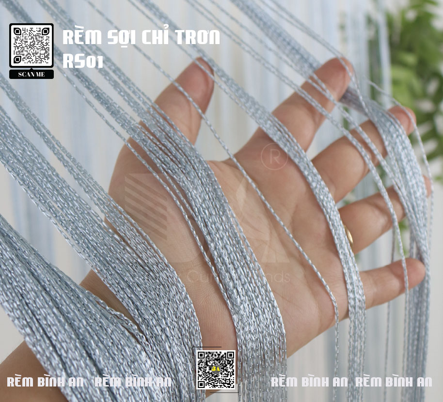 Rèm sợi chỉ trơn màu xám 3x3m RS01