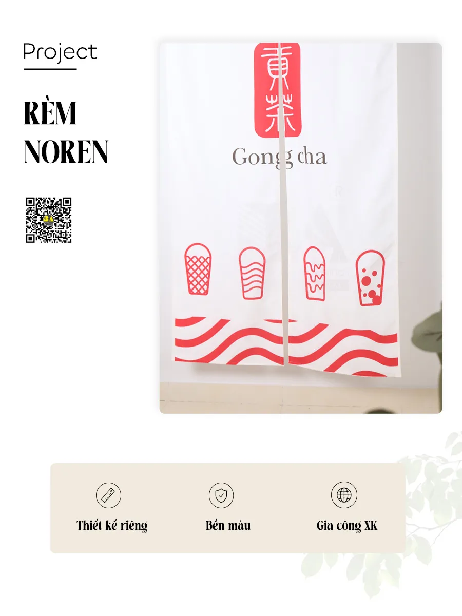 Rèm Noren In Logo Trà Sữa Gong Cha – Rèm Decor Quán Theo Nhận Diện Thương Hiệu