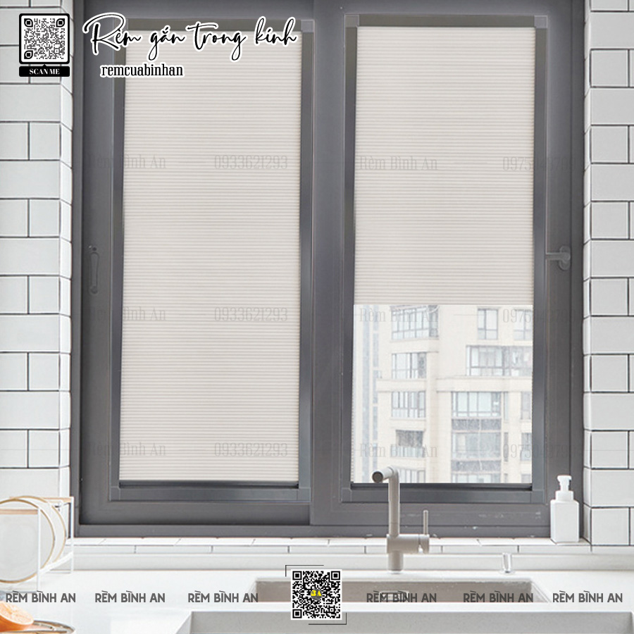 Rèm Tổ Ong Gắn Kính - Hệ Xếp Luxury 30