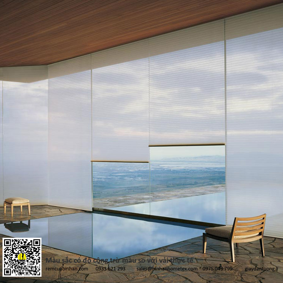 Rèm tổ ong vải sheer lưới xuyên sáng nhìn cảnh quan bên ngoài và lấy sáng tự nhiên