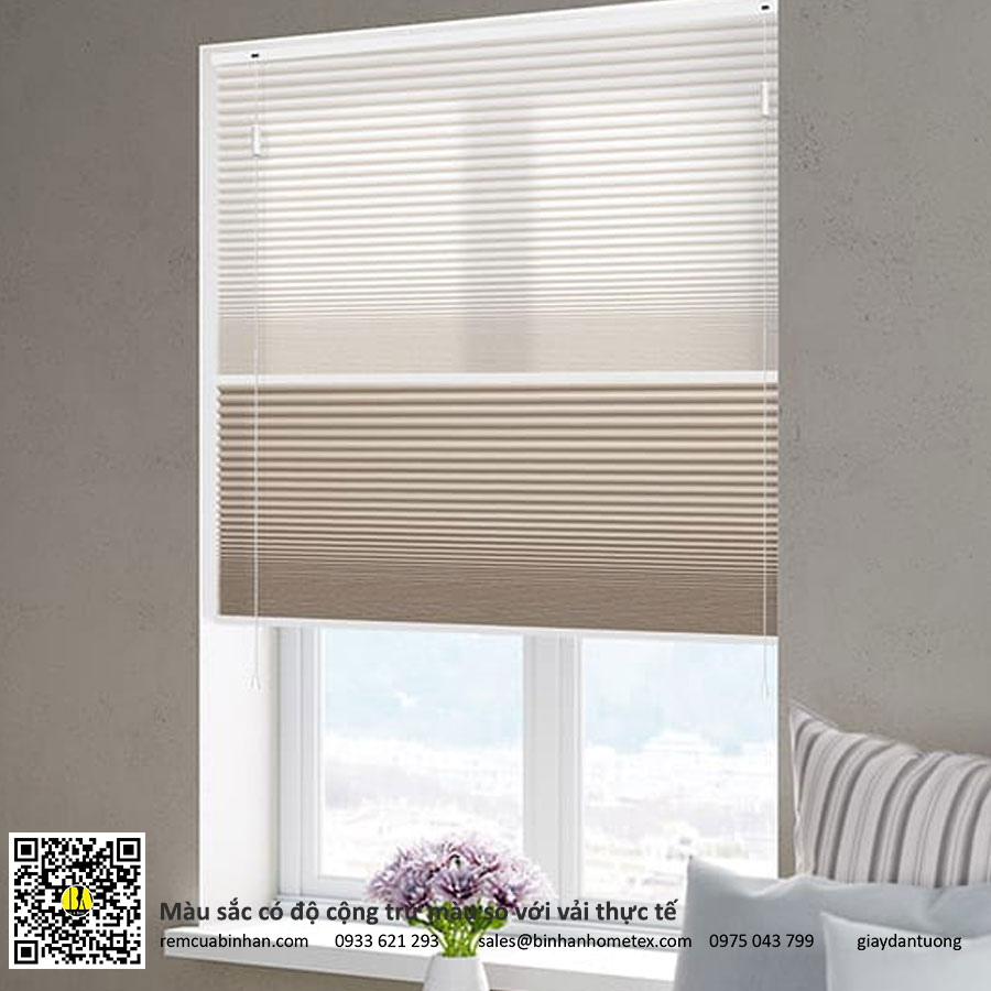 Rèm tổ ong vải sheer lưới xuyên sáng nhìn cảnh quan bên ngoài và lấy sáng tự nhiên