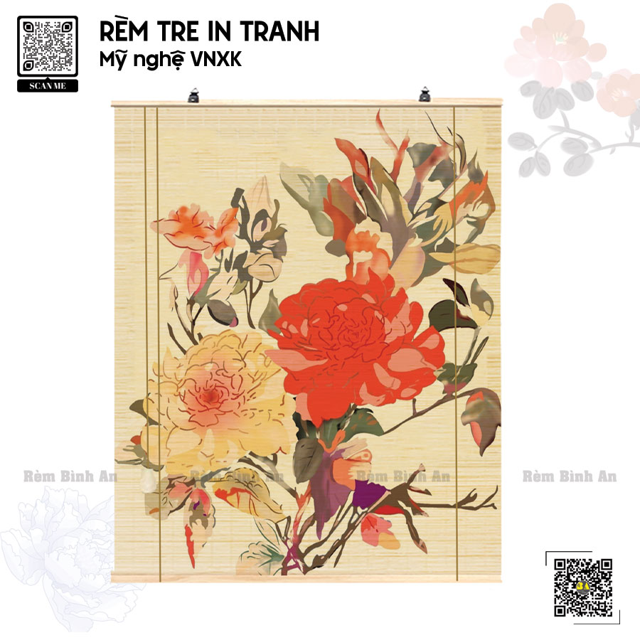 Rèm Tre In Tranh Hoa Mẫu Đơn