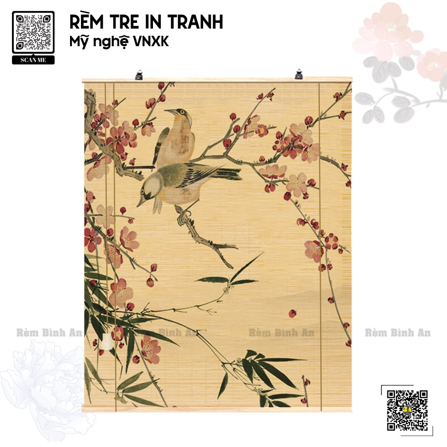 Rèm Tre Tranh Chim Hoa Cổ - Bình An Rèm Cửa