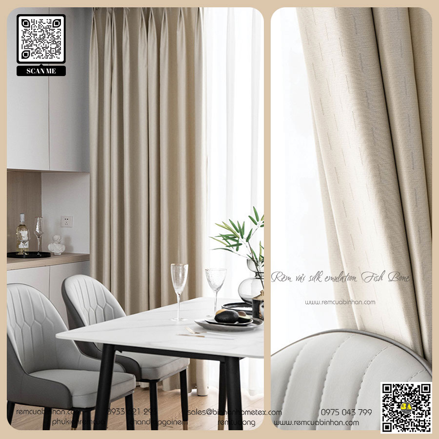 Rèm Vải Chống Nắng Rèm Phòng Khách Màn Vải Gấm Lụa FISH BONE