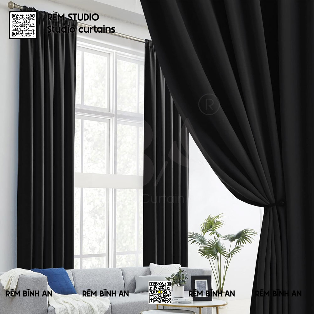 Rèm Vải Đen Tuyền Studio Cao Cấp - Rèm Bình An