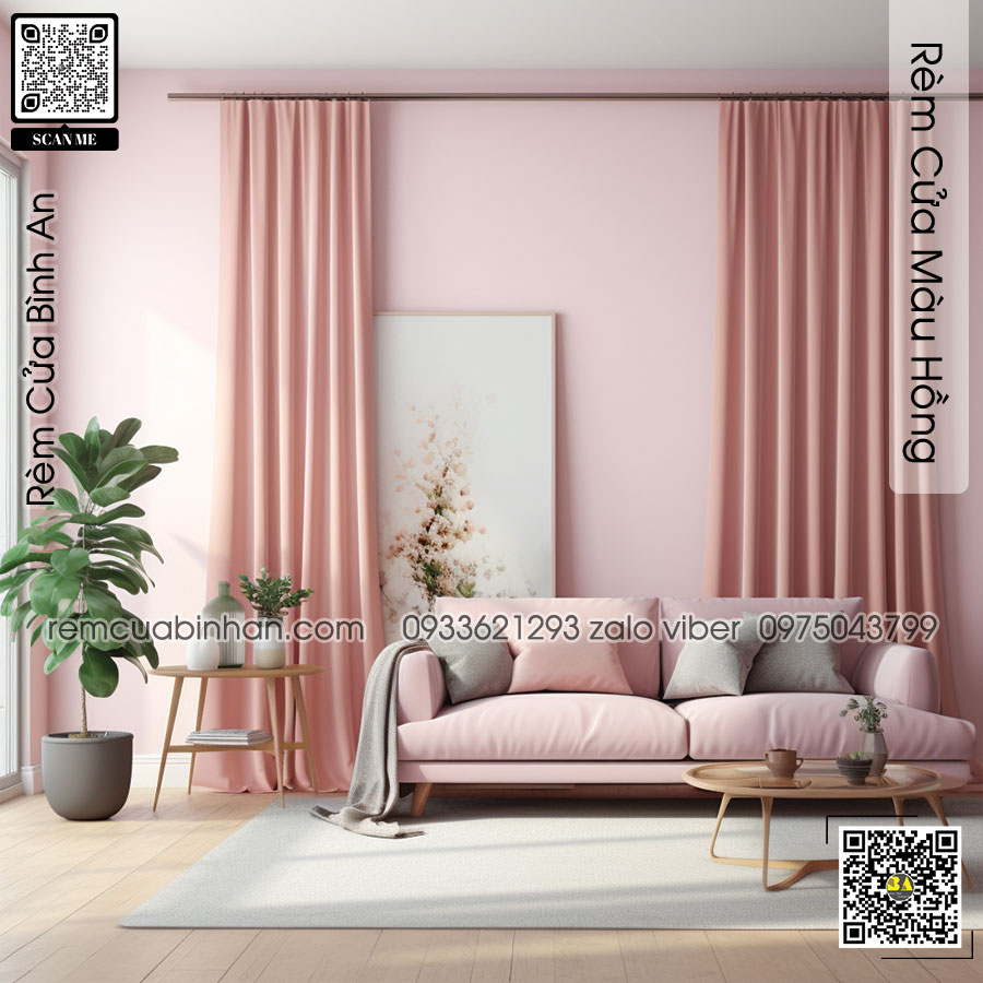 Rèm vải màu hồng ngọt ngào | Màn cửa màu hồng | Rèm cửa Bình An