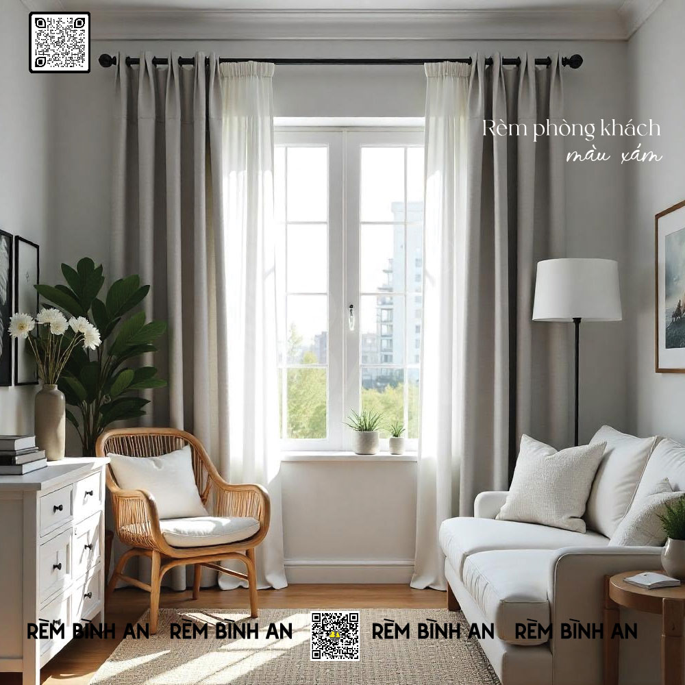 Rèm vải màu xám – Cản sáng, cách nhiệt, nâng tầm phòng khách | Rèm Bình An
