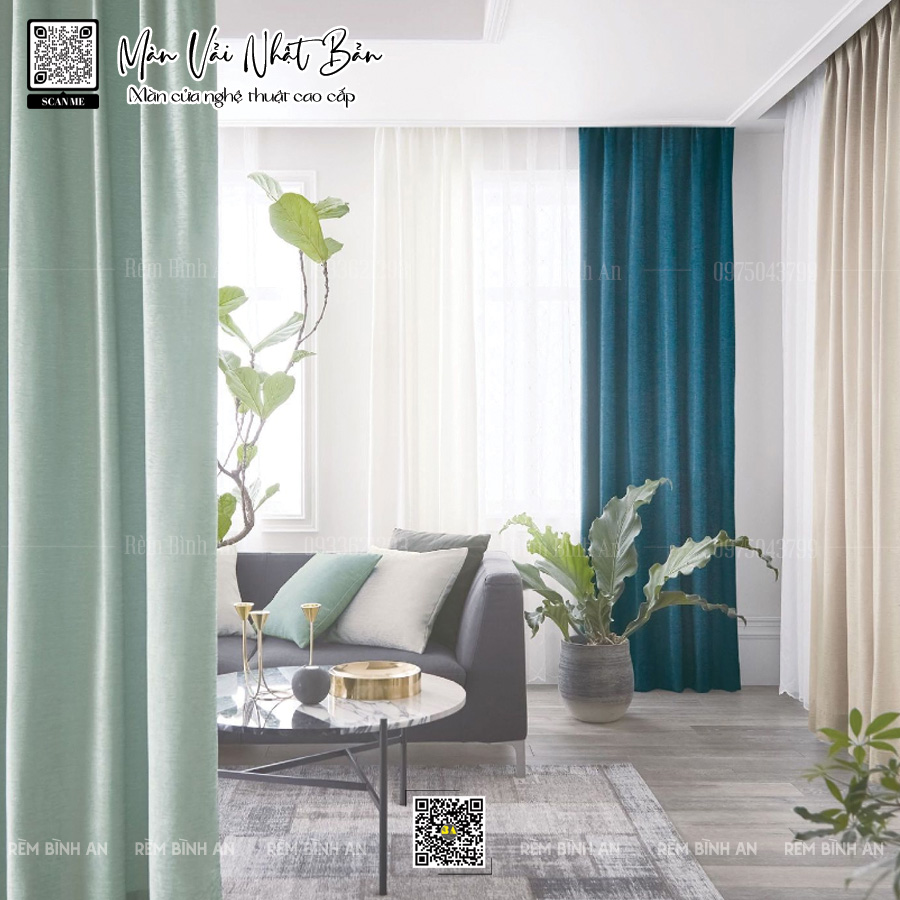 Rèm vải Nhật Bản trơn một màu