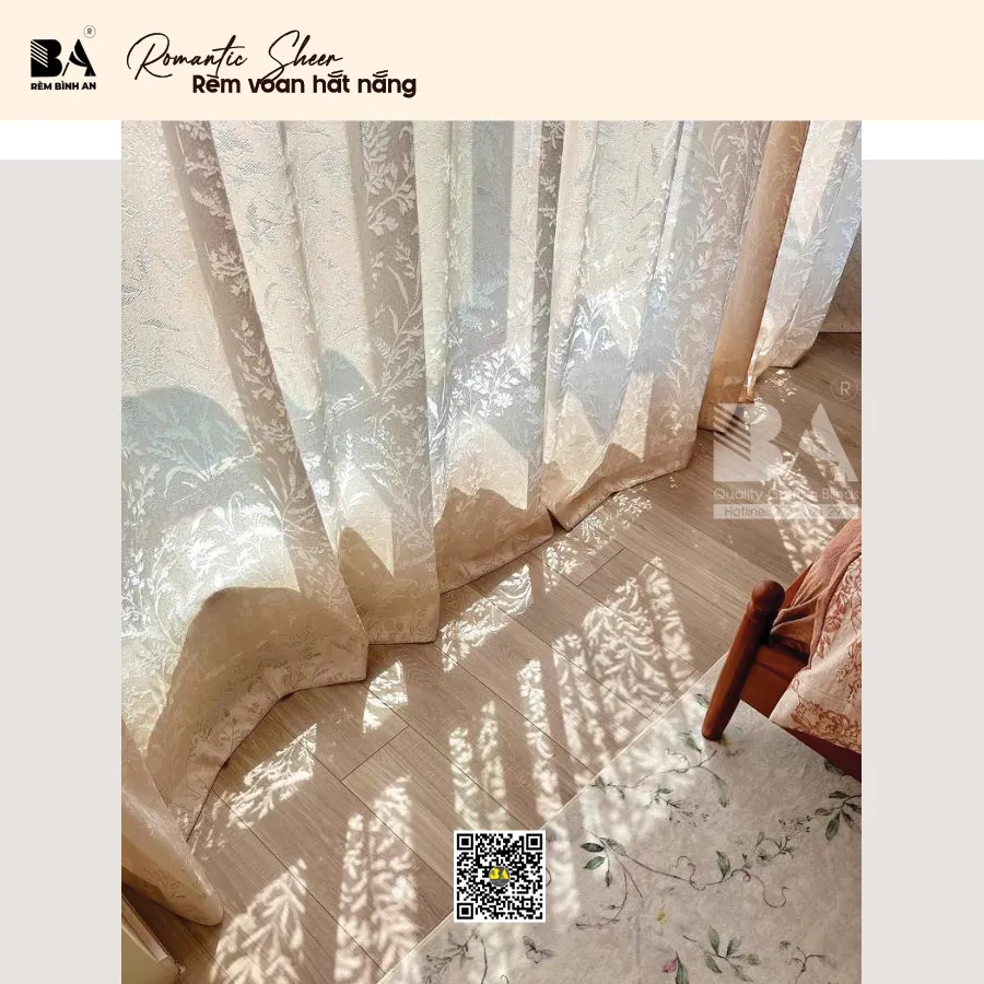 Rèm Voan Thêu Hoa Pháp Romantic Cao Cấp-1