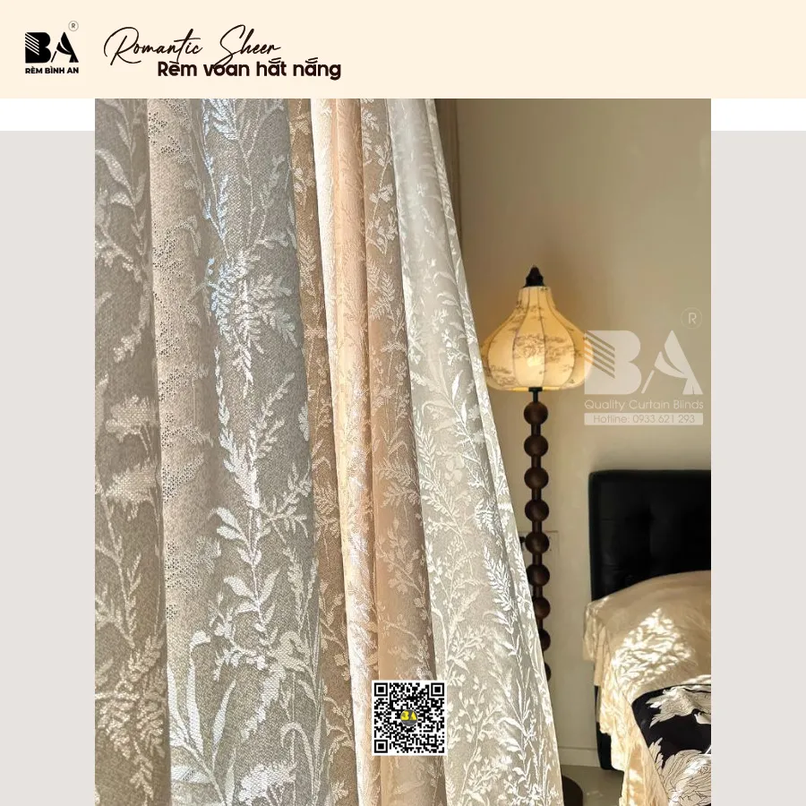 Rèm Voan Thêu Hoa Pháp Romantic Cao Cấp-2