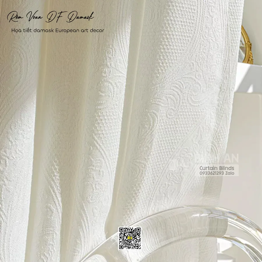 Rèm Voan Chiffon Lụa Họa Tiết Damask European VCF05