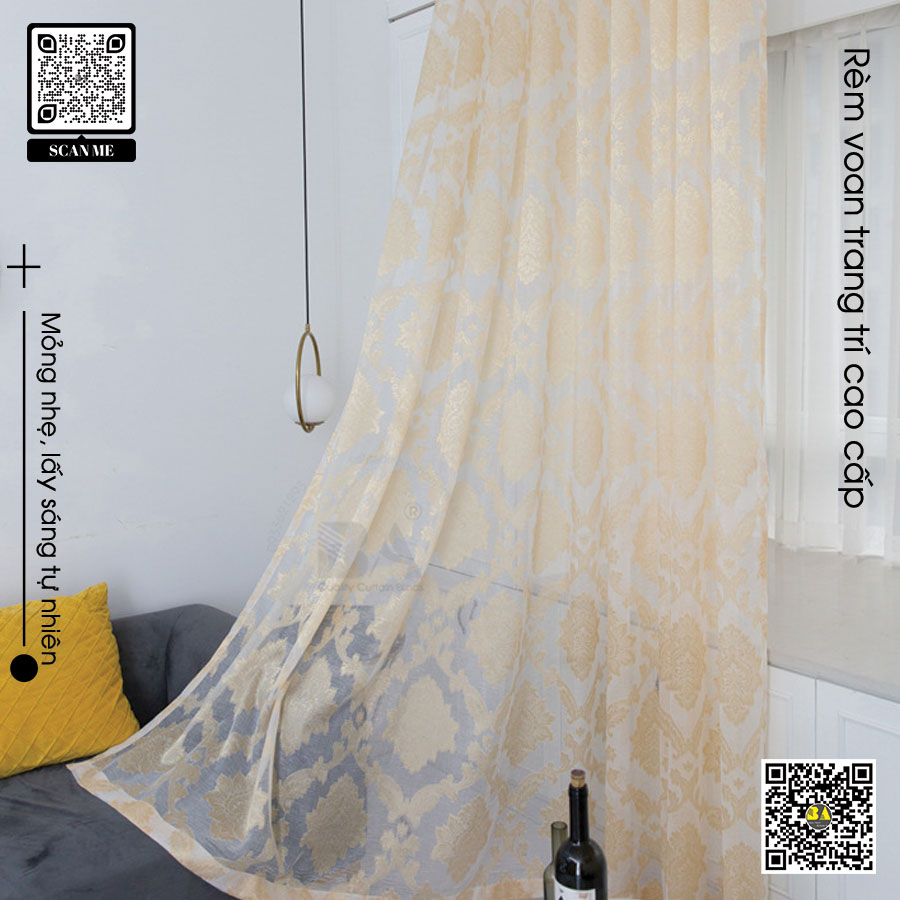 Rèm voan cổ điển phong cách Châu Âu - Họa tiết damask - Rèm cửa biệt thự